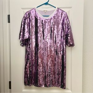 Purple Sequin Main Strip Boutique T-Shirt Dress - Size M